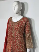 Luxury Red Georgette Palazzo Suit with Kashmiri Zari Embroidery 3750 A - Patel Brothers NX 9