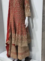 Luxury Red Georgette Palazzo Suit with Kashmiri Zari Embroidery 3750 A - Patel Brothers NX 10
