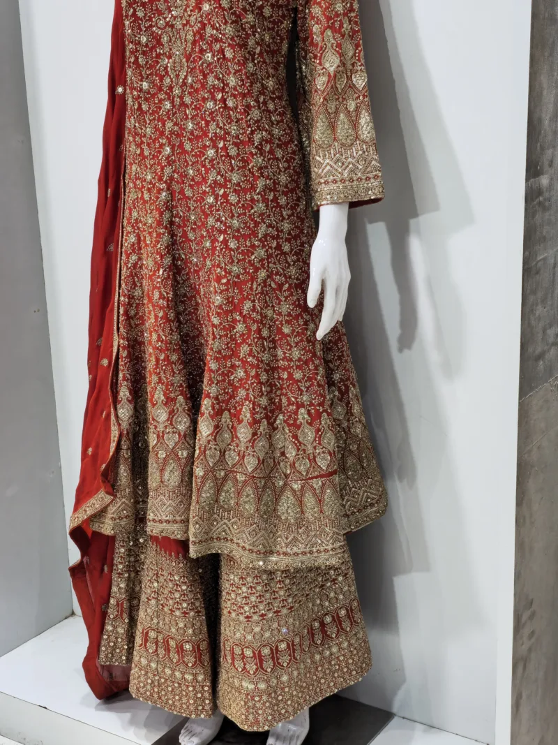 Luxury Red Georgette Palazzo Suit with Kashmiri Zari Embroidery 3750 A - Patel Brothers NX 6