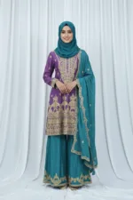 Purple & Teal Chinon Chiffon Zari Embroidered Sharara Suit | 3126 B - Patel Brothers NX 8