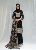 Black Elegant Embroidered Georgette Straight Pakistani Palazzo Suit 3514 - Patel Brothers NX 7