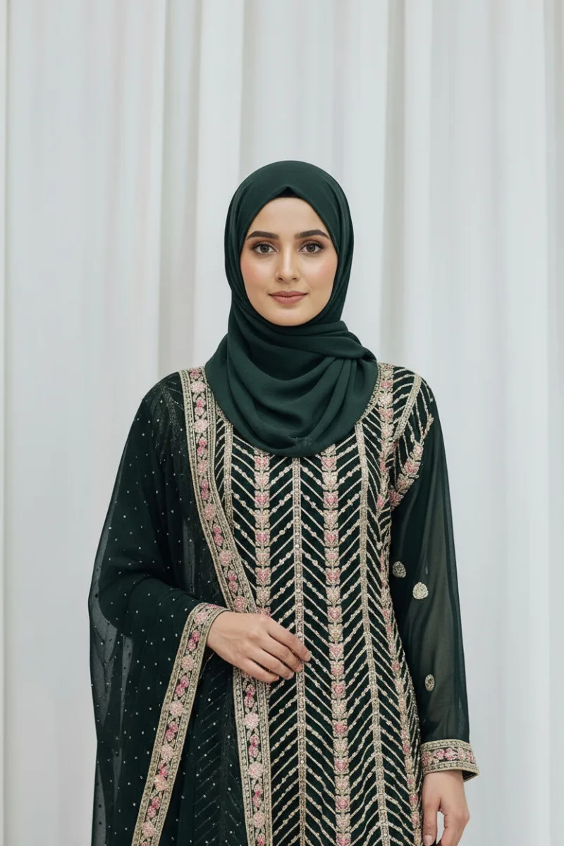 Elegant Dark Green Pure Georgette Peplum Suit | 3542 D - Patel Brothers NX 4