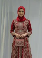 Crimson Red Satin Organza Zari Embroidered Palazzo Suit 3617 A - Patel Brothers NX 9