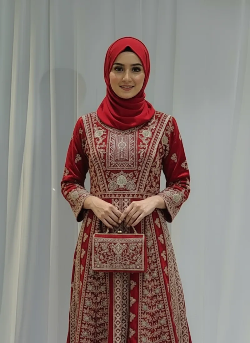 Crimson Red Satin Organza Zari Embroidered Palazzo Suit 3617 A - Patel Brothers NX 4