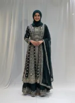 Emerald Green Satin Organza Zari Embroidered Palazzo Suit 3617 C - Patel Brothers NX 9