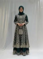 Emerald Green Satin Organza Zari Embroidered Palazzo Suit 3617 C - Patel Brothers NX 11