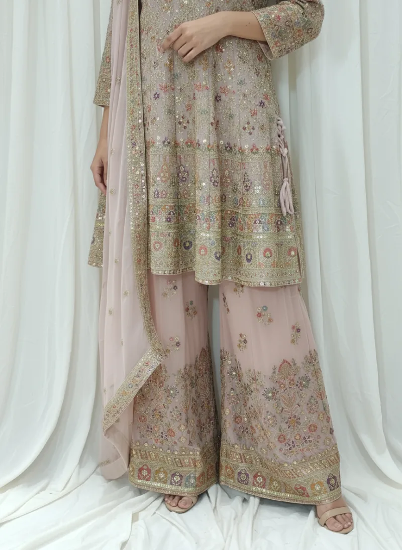 Blush Pink Georgette Kashmiri Embroidered Palazzo Suit 3700 A - Patel Brothers NX 6