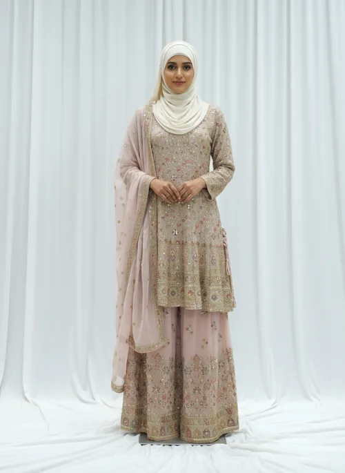 Blush Pink Georgette Kashmiri Embroidered Palazzo Suit 3700 A - Patel Brothers NX