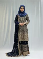 Navy Blue Color – Georgette Kashmiri Embroidered Palazzo Suit 3700 B - Patel Brothers NX 8