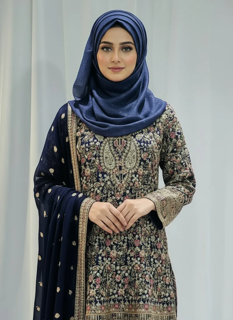 Navy Blue Color – Georgette Kashmiri Embroidered Palazzo Suit 3700 B - Patel Brothers NX 4