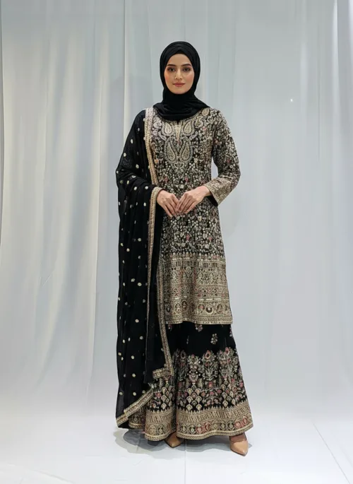 Dark Leaf Green Luxury Chiffon Embroidered Suit (Hand Embellished) | Laconic LA-901 - Patel Brothers NX 19