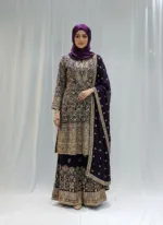 Wine Color – Georgette Kashmiri Embroidered Palazzo Suit 3700 C - Patel Brothers NX 8