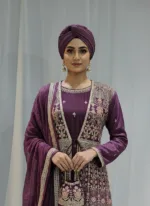Royal Purple – Pure Chinon Chiffon Kashmiri Embroidered 3 Piece Jacket Palazzo Suit 3701 A - Patel Brothers NX 10