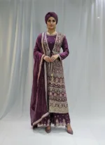 Royal Purple – Pure Chinon Chiffon Kashmiri Embroidered 3 Piece Jacket Palazzo Suit 3701 A - Patel Brothers NX 7