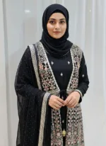 Classic Black – Pure Chinon Chiffon Kashmiri Embroidered 3 Piece Jacket Palazzo Suit 3701 B - Patel Brothers NX 8