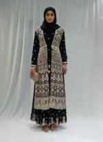 Classic Black – Pure Chinon Chiffon Kashmiri Embroidered 3 Piece Jacket Palazzo Suit 3701 B - Patel Brothers NX 9