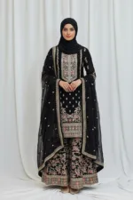 Black Chinon Chiffon Embroidered Gharara Suit - Patel Brothers NX 10