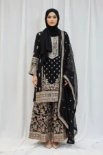 Black Chinon Chiffon Embroidered Gharara Suit - Patel Brothers NX 8