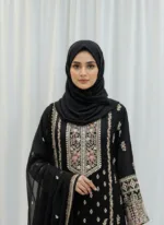 Black Chinon Chiffon Embroidered Gharara Suit - Patel Brothers NX 9