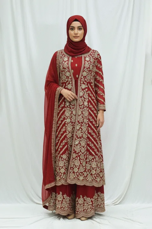 Rust Pure Chinon Chiffon Jacket Style Palazzo Suit | 3728 A - Patel Brothers NX
