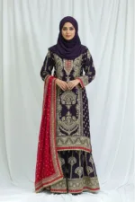 Dark Purple Chinon Chiffon Embroidered Straight Suit with Kali Plazo & Red Dupatta | 3743 C - Patel Brothers NX 9