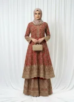 Luxury Red Georgette Palazzo Suit with Kashmiri Zari Embroidery 3750 A - Patel Brothers NX 8