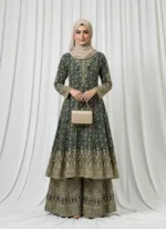 Dark Olive Green Georgette Palazzo Suit with Kashmiri Zari Embroidery 3750 B - Patel Brothers NX 8