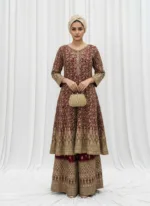 Luxury Maroon Georgette Palazzo Suit with Kashmiri Zari Embroidery 3750 C - Patel Brothers NX 8