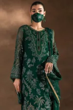 Dark Leaf Green Luxury Chiffon Embroidered Suit (Hand Embellished) | Laconic LA-901 - Patel Brothers NX 16