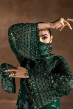 Dark Leaf Green Luxury Chiffon Embroidered Suit (Hand Embellished) | Laconic LA-901 - Patel Brothers NX 14