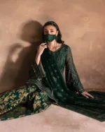 Dark Leaf Green Luxury Chiffon Embroidered Suit (Hand Embellished) | Laconic LA-901 - Patel Brothers NX 27