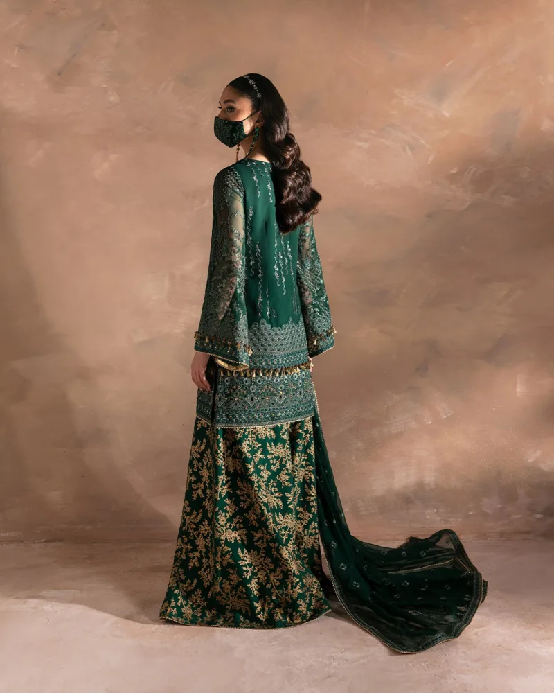 Dark Leaf Green Luxury Chiffon Embroidered Suit (Hand Embellished) | Laconic LA-901 - Patel Brothers NX 15