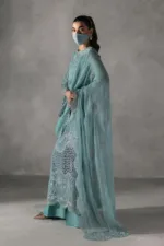 Aqua Blue Stone Embellished Chiffon Embroidered Suit | LA-905 - Patel Brothers NX 14