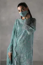 Aqua Blue Stone Embellished Chiffon Embroidered Suit | LA-905 - Patel Brothers NX 18