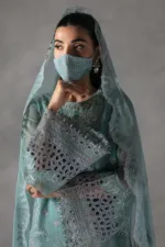 Aqua Blue Stone Embellished Chiffon Embroidered Suit | LA-905 - Patel Brothers NX 17