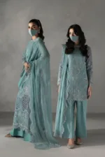 Aqua Blue Stone Embellished Chiffon Embroidered Suit | LA-905 - Patel Brothers NX 13
