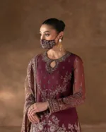 Burgundy Wine & Lilac Wine Embroidered Organza Shararah Suit with Contrast Net Dupatta | LA-906 - Patel Brothers NX 10