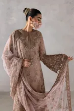 Rose Pink Embroidered Chiffon Long Straight Pakistani Suit with Contrast Net Dupatta | LA-910 - Patel Brothers NX 10