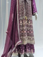 Royal Purple – Pure Chinon Chiffon Kashmiri Embroidered 3 Piece Jacket Palazzo Suit 3701 A - Patel Brothers NX 9