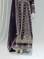 Royal Purple Satin Organza Zari Embroidered Palazzo Suit 3617 B - Patel Brothers NX 12