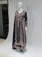 Royal Purple Satin Organza Zari Embroidered Palazzo Suit 3617 B - Patel Brothers NX 11