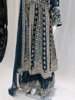 Emerald Green Satin Organza Zari Embroidered Palazzo Suit 3617 C - Patel Brothers NX 13