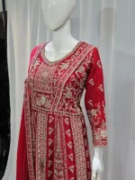 Crimson Red Satin Organza Zari Embroidered Palazzo Suit 3617 A - Patel Brothers NX 11