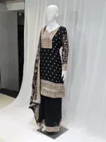 Black Elegant Embroidered Georgette Straight Pakistani Palazzo Suit 3514 - Patel Brothers NX 9