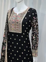 Black Elegant Embroidered Georgette Straight Pakistani Palazzo Suit 3514 - Patel Brothers NX 10