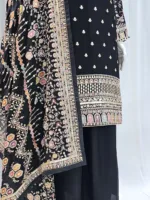 Black Elegant Embroidered Georgette Straight Pakistani Palazzo Suit 3514 - Patel Brothers NX 8