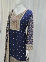 Navy Blue Elegant Embroidered Georgette Straight Pakistani Palazzo Suit 3514 - Patel Brothers NX 7