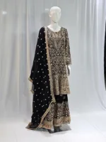 Black Color – Georgette Kashmiri Embroidered Palazzo Suit 3700 A - Patel Brothers NX 10