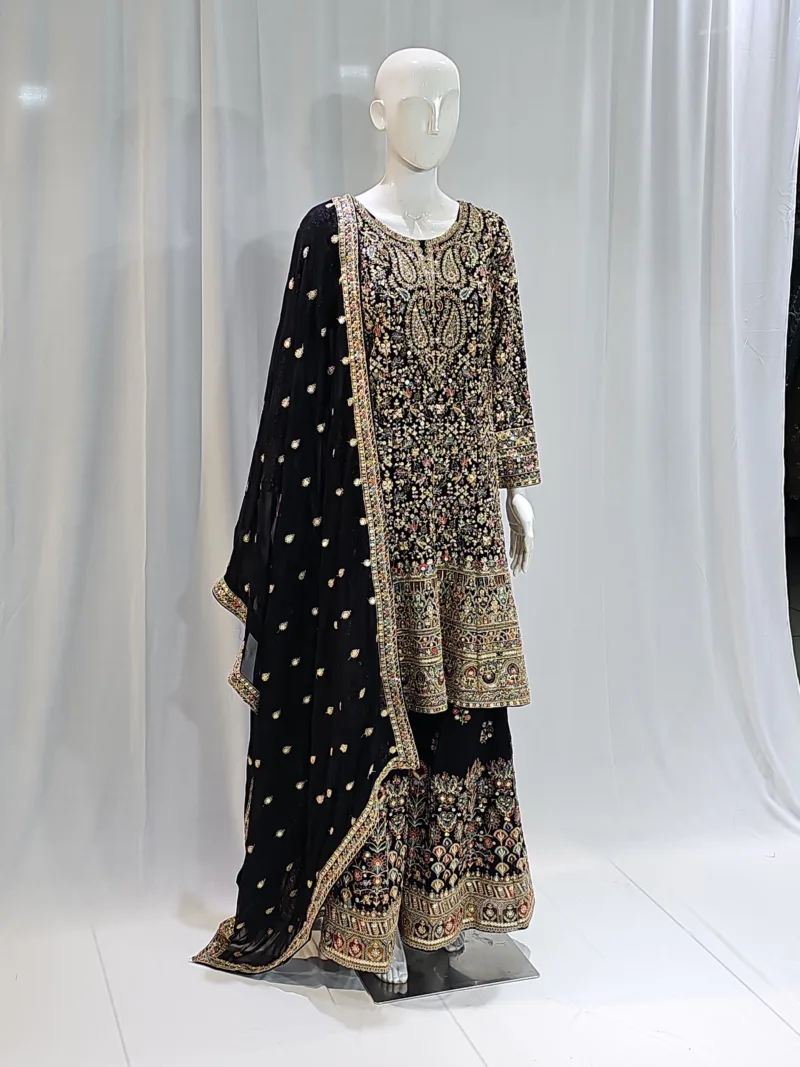 Black Color – Georgette Kashmiri Embroidered Palazzo Suit 3700 A - Patel Brothers NX 5