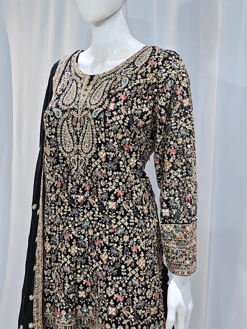 Black Color – Georgette Kashmiri Embroidered Palazzo Suit 3700 A - Patel Brothers NX 6